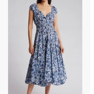 Chelsea & Theodore Floral Puff Sleeve Cotton Midi Dress Size M